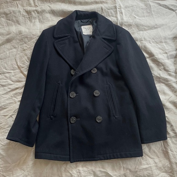 Vintage US Navy Double Breasted Woolen Pea Coat Jacket